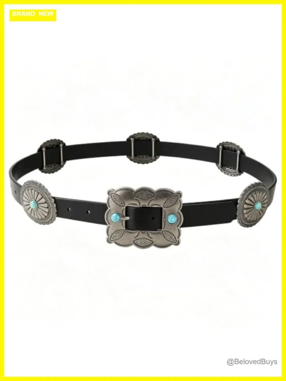 Women's Western Belt with Turquoise Concho Buckle Faux Leather Adjustable